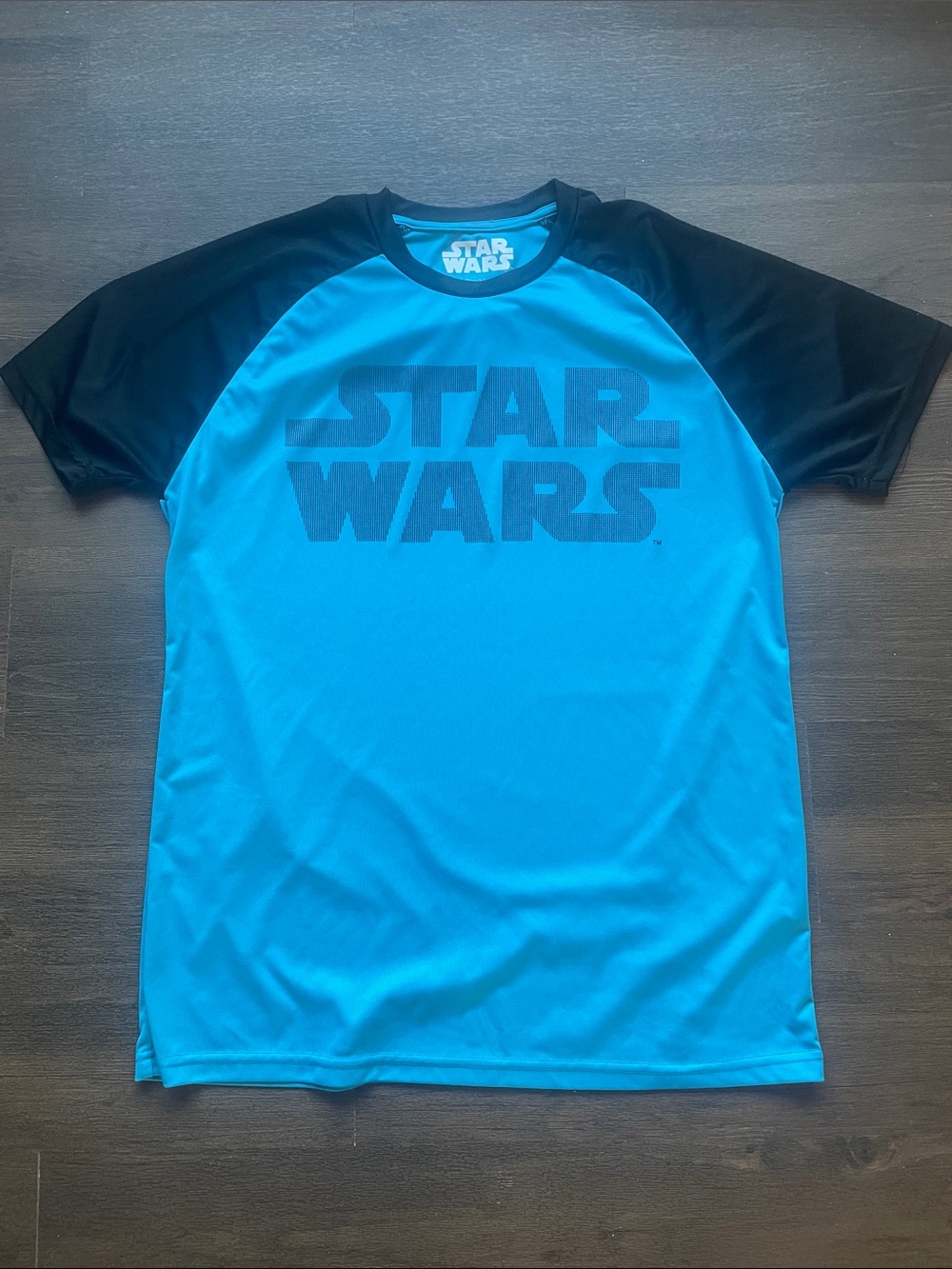 Star Wars Men's Bright Blue Sun Tee with Black Raglan Sleeves